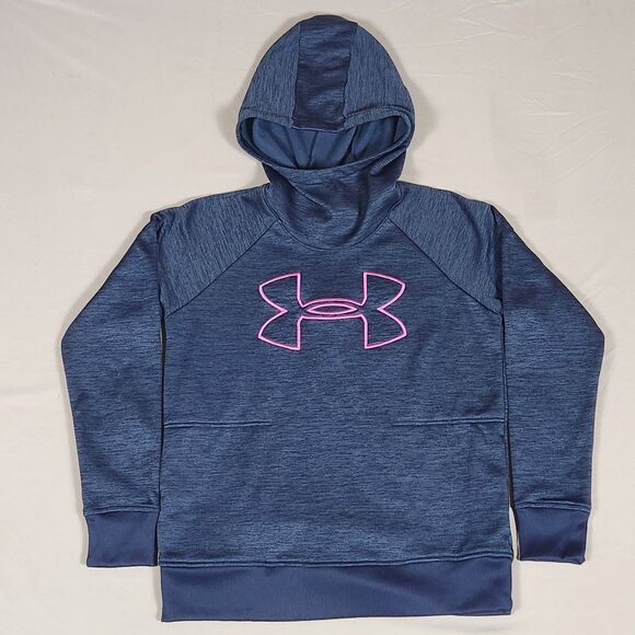 Under Armour Tops - Under Armour Hoodie Womens Medium Blue Coldgear Loose Fit Fleece Lined Logo